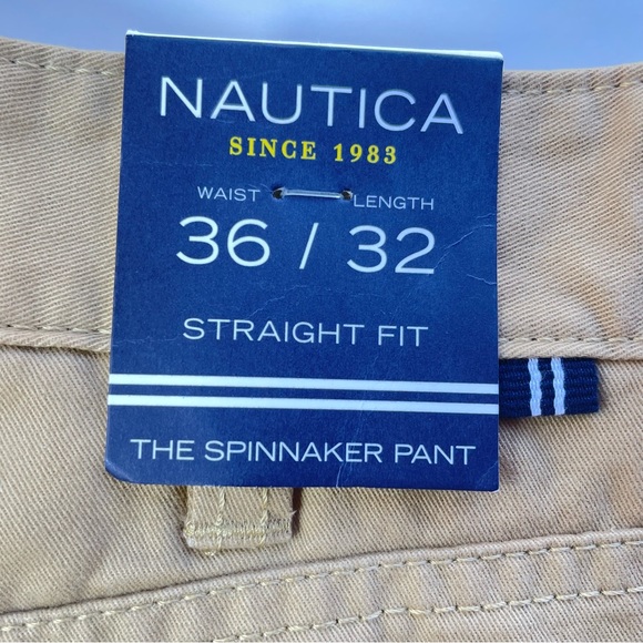 Nautica Tan Khaki Straight Fit Spinnaker Pant 100% Cotton in Size 36W x 32L NWT - Picture 2 of 13